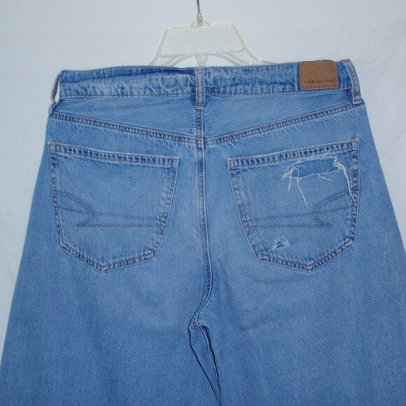 American Eagle Super High Rise Ultra Wide Leg Jeans Sz 6 SHORT Blue Destructed - Picture 12 of 16